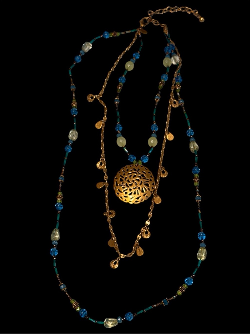 Chico's Multi-Strand Layered Boho Medallion Statement Necklace